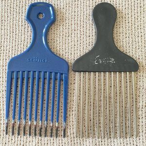 Vintage Hair Pick Glitter SCUNCI Dipped Blue EXPRESSIONS Metal Black Afro Lift